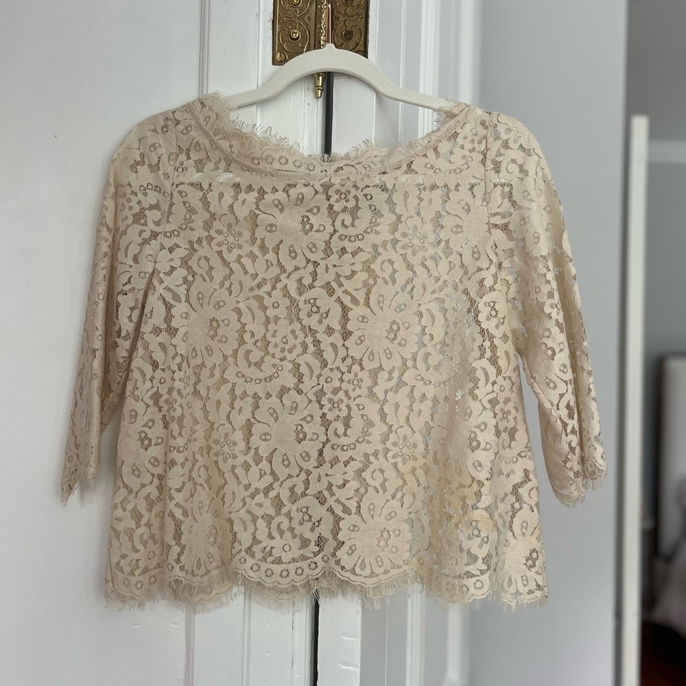 Joie Cream Cropped Lace Blouse